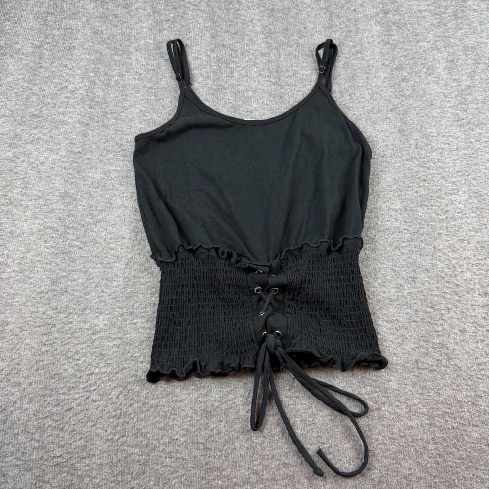 Heart & Hips Camisole Top Women's Small Black Smocked Lace Up Corset Tank